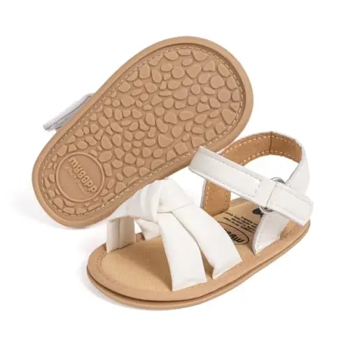 Meckior Baby Toddler Infant Qizlar PU Charm teri Yumshoq Ochiq Oyoqli Yozgi Sandallar Gul Princessi Yassi Poyabzal - 1