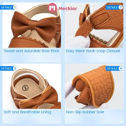 Meckior Baby Toddler Infant Qizlar PU Charm Teri Yumshoq Ochiq Oyoqli Yozgi Sandallar Gul Princessi Yassi Poyabzal - 5