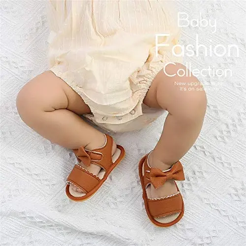 Meckior Baby Toddler Infant Qizlar PU Charm Teri Yumshoq Ochiq Oyoqli Yozgi Sandallar Gul Princessi Yassi Poyabzal - 4