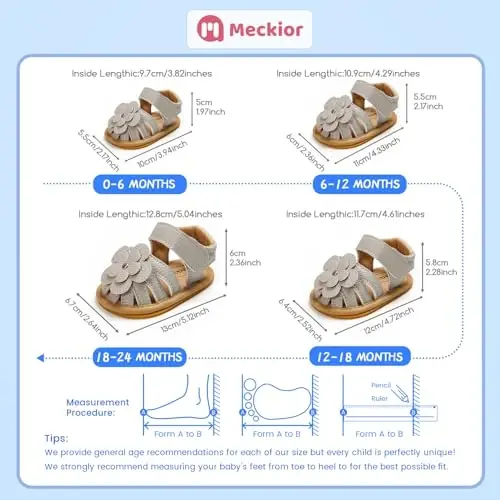 Meckior Baby Toddler Infant Qizlar PU Charm Teri Yumshoq Ochiq Oyoqli Yozgi Sandallar Gul Princessi Yassi Poyabzal - 6