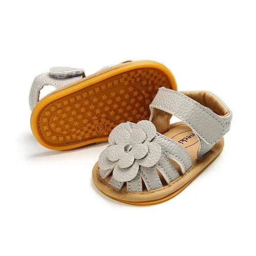 Meckior Baby Toddler Infant Qizlar PU Charm Teri Yumshoq Ochiq Oyoqli Yozgi Sandallar Gul Princessi Yassi Poyabzal 