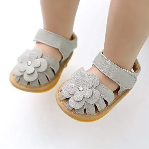 Meckior Baby Toddler Infant Qizlar PU Charm Teri Yumshoq Ochiq Oyoqli Yozgi Sandallar Gul Princessi Yassi Poyabzal - 2
