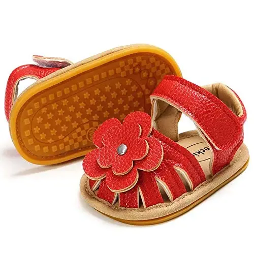 Meckior Baby Toddler Infant Qizlar PU Teri Yumshoq Ochiq Oyoqli Yozgi Sandallar Gul Princessi Yassi Poyabzal - MECKIOR