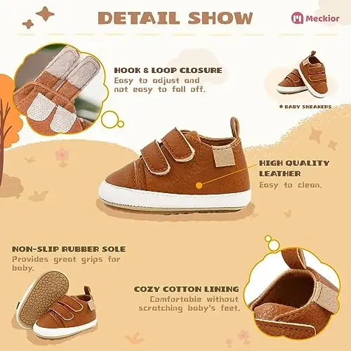 Meckior Toddler Baby Boys Girls High Tops Ankle Sneakers Soft Anti-Slip Sole PU Leather Moccasins Infant Newborn Prewalker First Walking Crib Shoes - 5
