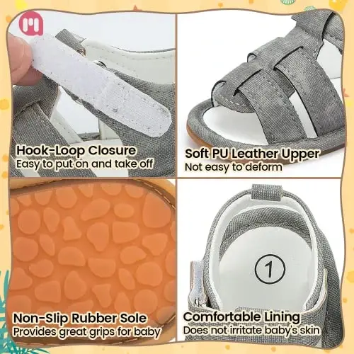 Meckior Baby Infant Boy Girl Sandals Newborn Non-Slip Soft Rubber Sole Sandals for Baby Boys Open-Toe Outdoor Casual Summer First Walkers Shoes - 5