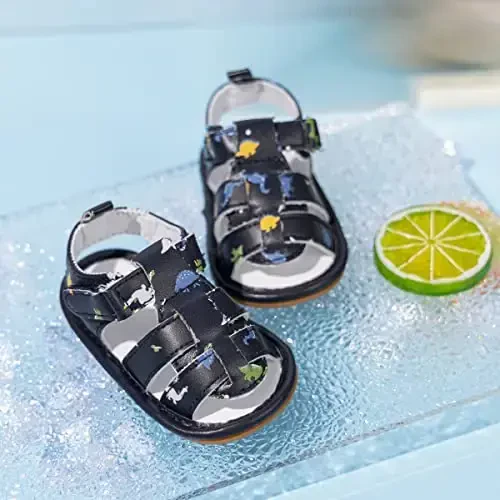 Meckior Baby Infant Boy Girl Sandals Newborn Non-Slip Soft Rubber Sole Sandals for Baby Boys Open-Toe Outdoor Casual Summer First Walkers Shoes - 4