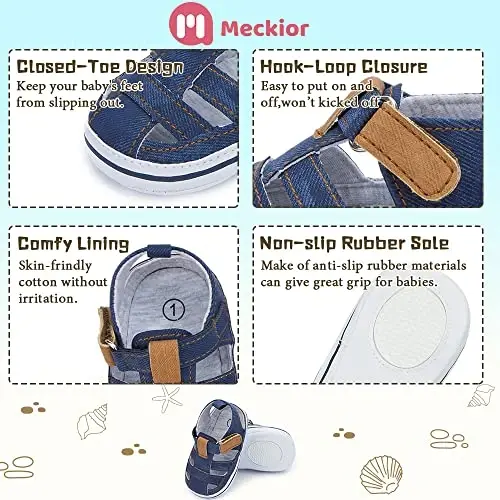 Meckior Baby Infant Boy Girl Sandals Newborn Non-Slip Soft Rubber Sole Sandals for Baby Boys Open-Toe Outdoor Casual Summer First Walkers Shoes - 5