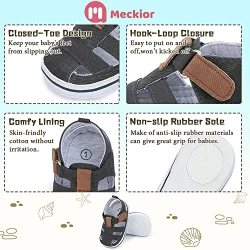 Meckior Baby Infant Boy Girl Sandals Newborn Non-Slip Soft Rubber Sole Sandals for Baby Boys Open-Toe Outdoor Casual Summer First Walkers Shoes - 5