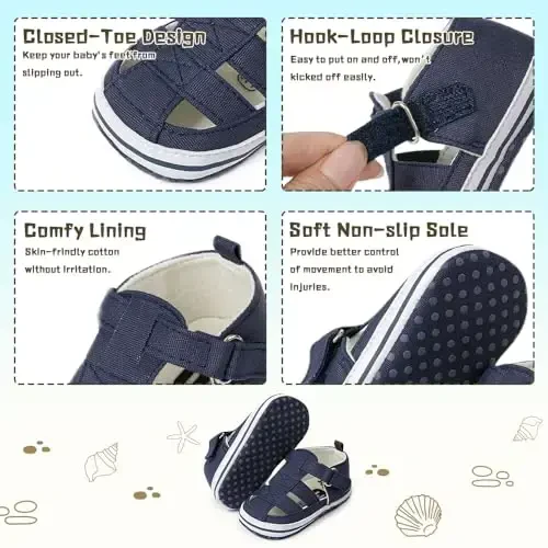 Meckior Baby Infant Boy Girl Sandals Newborn Non-Slip Soft Rubber Sole Sandals for Baby Boys Open-Toe Outdoor Casual Summer First Walkers Shoes - 5