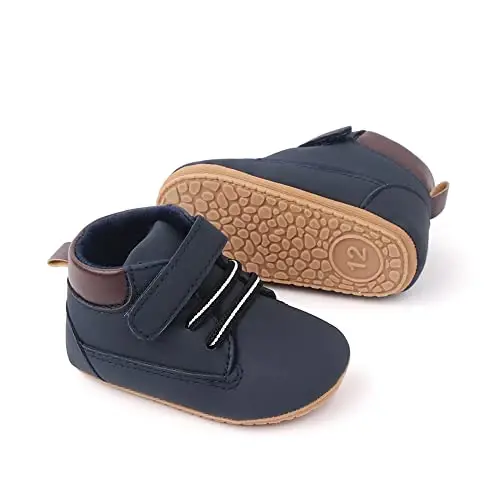 Meckior Toddler Baby Boys Girls High Tops Ankle Sneakers Soft Anti-Slip Sole PU Leather Moccasins Infant Newborn Prewalker First Walking Crib Shoes - 1