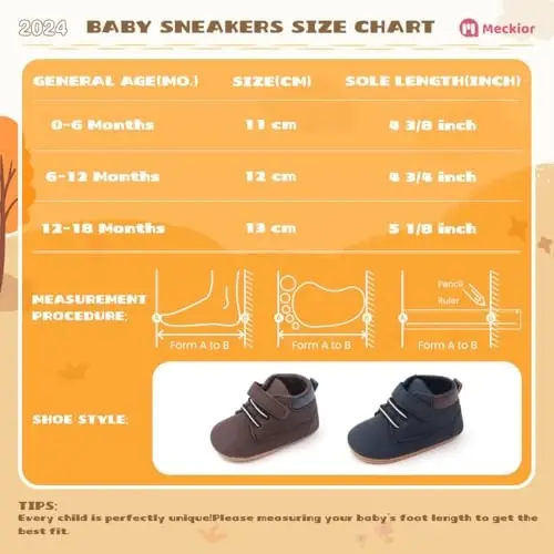 Meckior Toddler Baby Boys Girls High Tops Ankle Sneakers Soft Anti-Slip Sole PU Leather Moccasins Infant Newborn Prewalker First Walking Crib Shoes - 6