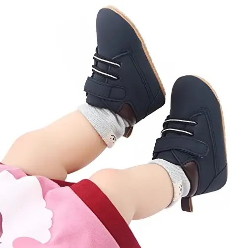 Meckior Toddler Baby Boys Girls High Tops Ankle Sneakers Soft Anti-Slip Sole PU Leather Moccasins Infant Newborn Prewalker First Walking Crib Shoes - 2