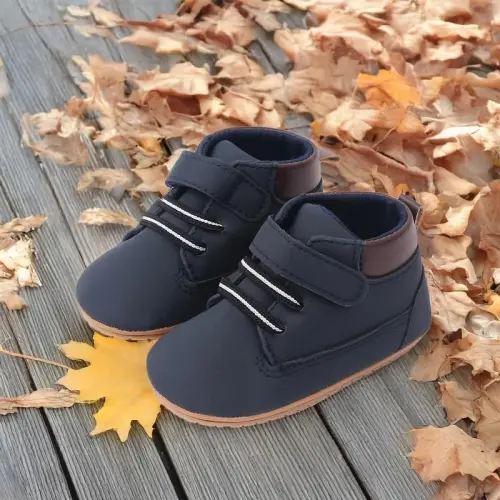 Meckior Toddler Baby Boys Girls High Tops Ankle Sneakers Soft Anti-Slip Sole PU Leather Moccasins Infant Newborn Prewalker First Walking Crib Shoes - 4