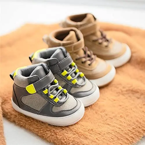 Meckior Toddler Baby Boys Girls High Tops Ankle Sneakers Soft Anti-Slip Sole PU Leather Moccasins Infant Newborn Prewalker First Walking Crib Shoes - MECKIOR (1)