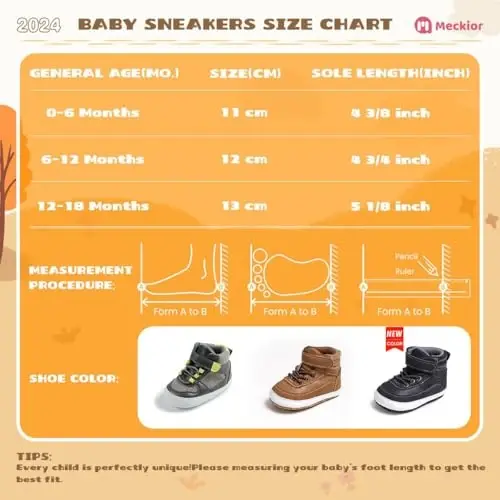 Meckior Toddler Baby Boys Girls High Tops Ankle Sneakers Soft Anti-Slip Sole PU Leather Moccasins Infant Newborn Prewalker First Walking Crib Shoes - 6