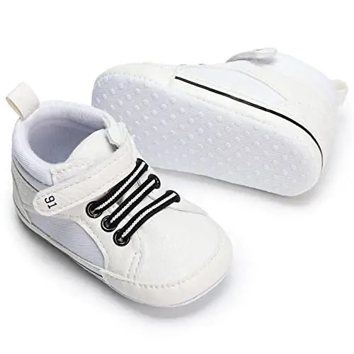 Meckior Toddler Baby Boys Girls High Tops Ankle Sneakers Soft Anti-Slip Sole PU Leather Moccasins Infant Newborn Prewalker First Walking Crib Shoes - MECKIOR