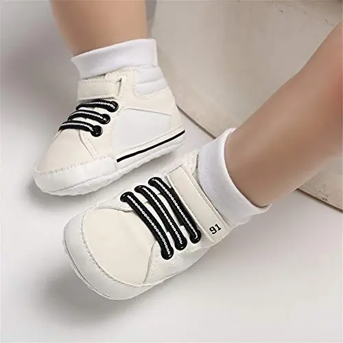 Meckior Toddler Baby Boys Girls High Tops Ankle Sneakers Soft Anti-Slip Sole PU Leather Moccasins Infant Newborn Prewalker First Walking Crib Shoes - 3