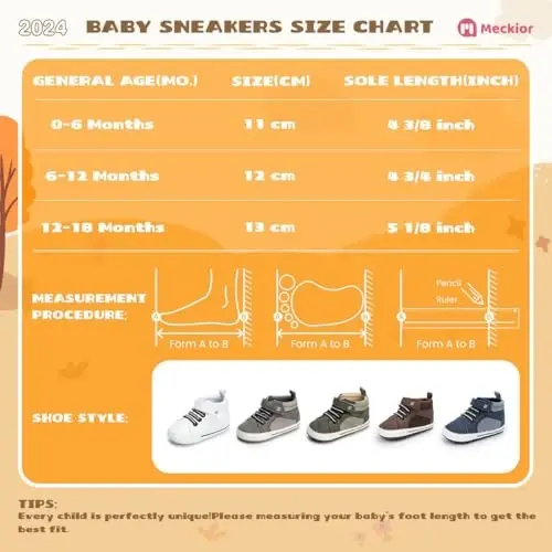 Meckior Toddler Baby Boys Girls High Tops Ankle Sneakers Soft Anti-Slip Sole PU Leather Moccasins Infant Newborn Prewalker First Walking Crib Shoes - 6