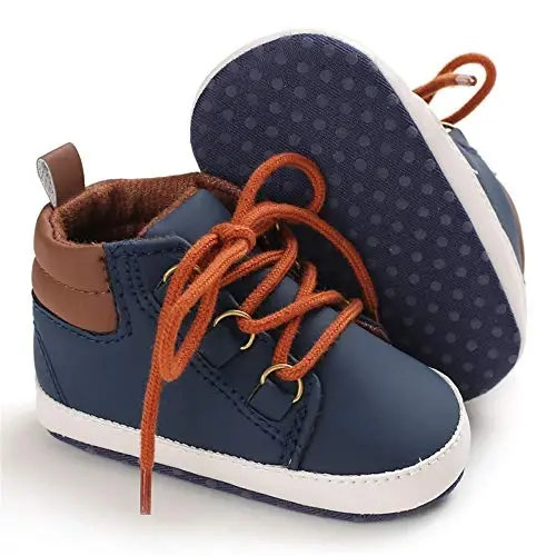 Meckior Toddler Baby Boys Girls High Tops Ankle Sneakers Soft Anti-Slip Sole PU Leather Moccasins Infant Newborn Prewalker First Walking Crib Shoes - 1