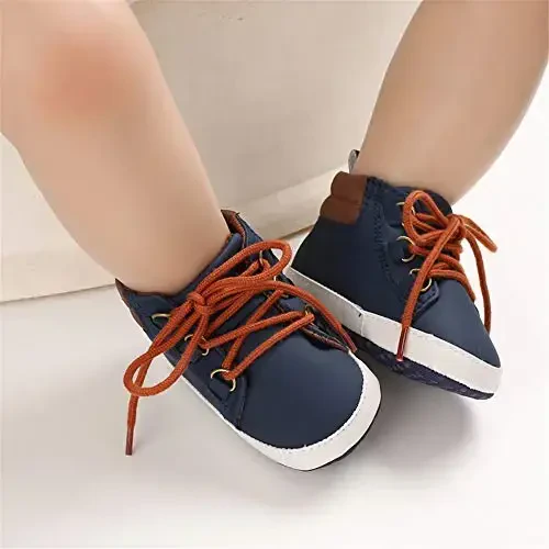 Meckior Toddler Baby Boys Girls High Tops Ankle Sneakers Soft Anti-Slip Sole PU Leather Moccasins Infant Newborn Prewalker First Walking Crib Shoes - 2