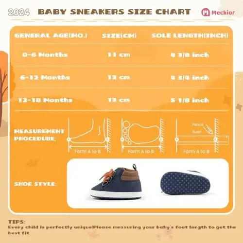 Meckior Toddler Baby Boys Girls High Tops Ankle Sneakers Soft Anti-Slip Sole PU Leather Moccasins Infant Newborn Prewalker First Walking Crib Shoes - 6