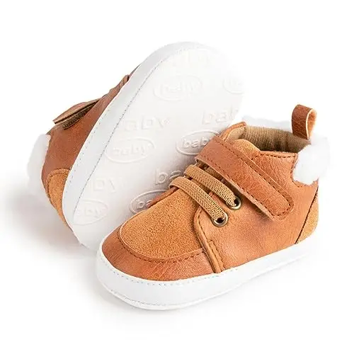 Meckior Toddler Baby Boys Girls High Tops Ankle Sneakers Soft Anti-Slip Sole PU Leather Moccasins Infant Newborn Prewalker First Walking Crib Shoes 