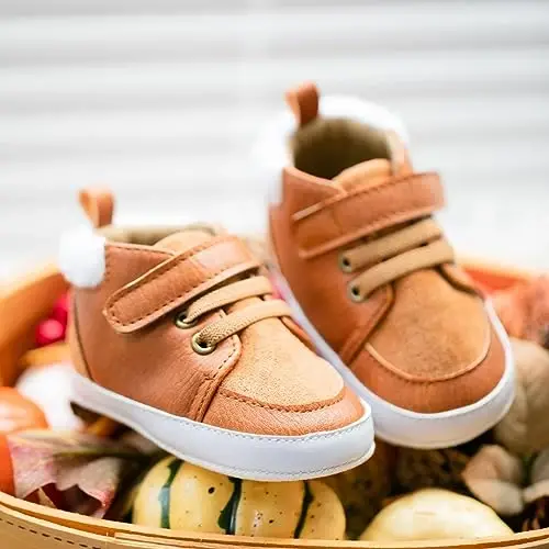 Meckior Toddler Baby Boys Girls High Tops Ankle Sneakers Soft Anti-Slip Sole PU Leather Moccasins Infant Newborn Prewalker First Walking Crib Shoes - 4