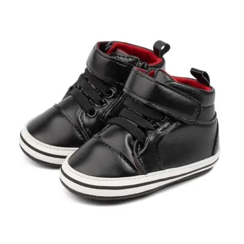 Meckior Toddler Baby Boys Girls High Tops Ankle Sneakers Soft Anti-Slip Sole PU Leather Moccasins Infant Newborn Prewalker First Walking Crib Shoes 