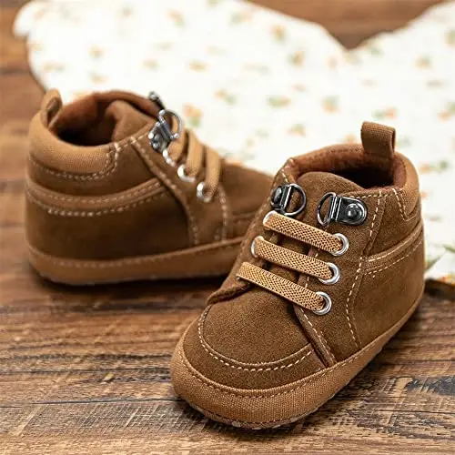 Meckior Toddler Baby Boys Girls High Tops Ankle Sneakers Soft Anti-Slip Sole PU Leather Moccasins Infant Newborn Prewalker First Walking Crib Shoes - 5