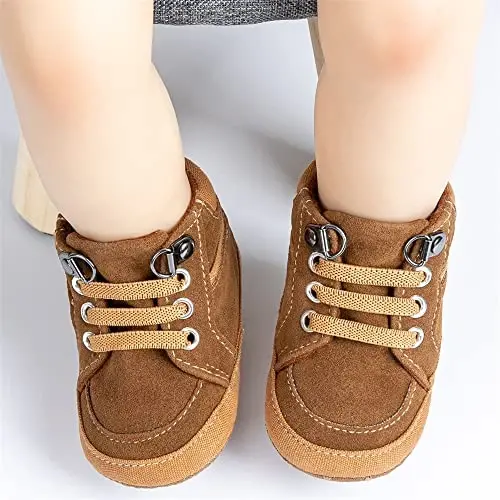 Meckior Toddler Baby Boys Girls High Tops Ankle Sneakers Soft Anti-Slip Sole PU Leather Moccasins Infant Newborn Prewalker First Walking Crib Shoes - 3