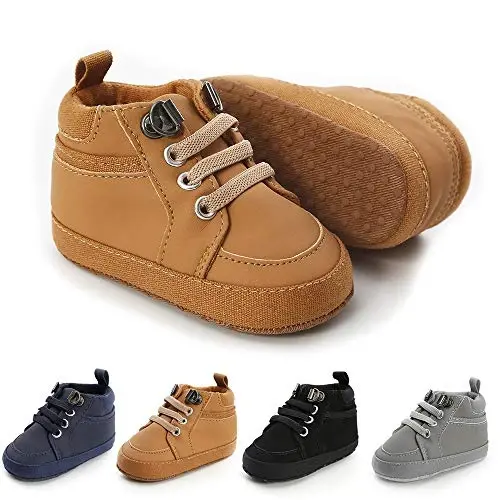 Meckior Toddler Baby Boys Girls High Tops Ankle Sneakers Soft Anti-Slip Sole PU Leather Moccasins Infant Newborn Prewalker First Walking Crib Shoes - 1