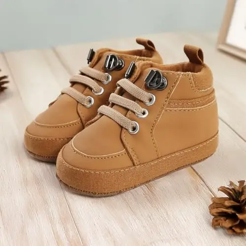 Meckior Toddler Baby Boys Girls High Tops Ankle Sneakers Soft Anti-Slip Sole PU Leather Moccasins Infant Newborn Prewalker First Walking Crib Shoes - 2