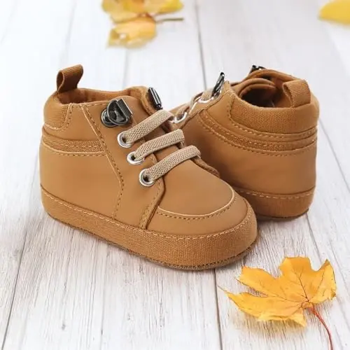 Meckior Toddler Baby Boys Girls High Tops Ankle Sneakers Soft Anti-Slip Sole PU Leather Moccasins Infant Newborn Prewalker First Walking Crib Shoes - 4