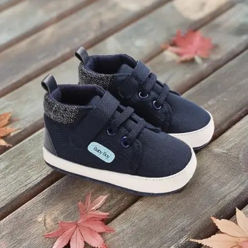 Meckior Toddler Baby Boys Girls High Tops Ankle Sneakers Soft Anti-Slip Sole PU Leather Moccasins Infant Newborn Prewalker First Walking Crib Shoes - 4