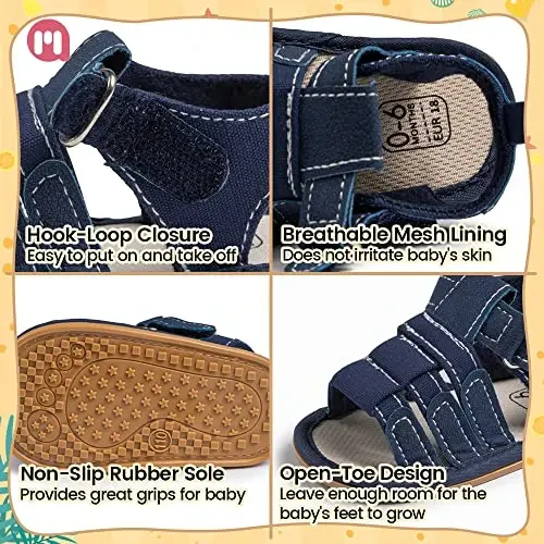 Meckior Baby Infant Boy Girl Sandals Newborn Non-Slip Soft Rubber Sole Sandals for Baby Boys Open-Toe Outdoor Casual Summer First Walkers Shoes - 5