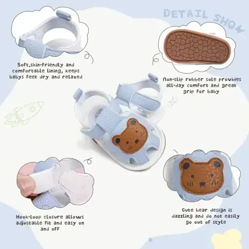 Meckior Baby Infant Boy Girl Sandals Newborn Non-Slip Soft Rubber Sole Sandals for Baby Boys Open-Toe Outdoor Casual Summer First Walkers Shoes - 3