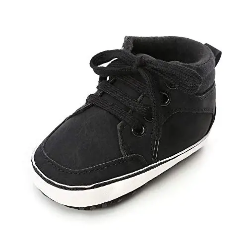 Meckior Toddler Baby Boys Girls High Tops Ankle Sneakers Soft Anti-Slip Sole PU Leather Moccasins Infant Newborn Prewalker First Walking Crib Shoes - 1