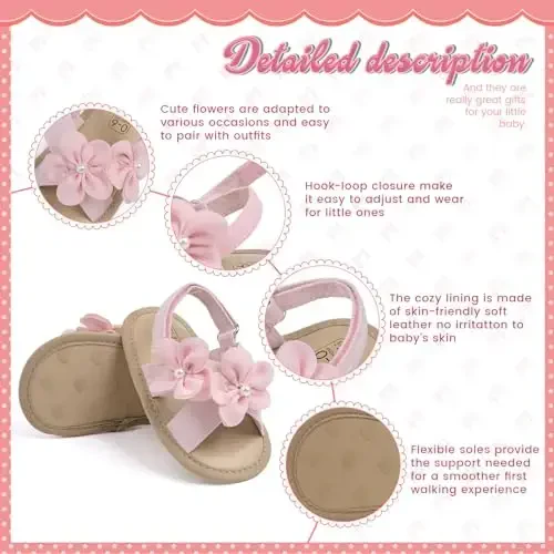 Meckior Infant Baby Girls Boys Summer Sandals Open Toe Lace Princess Dress Wedding Flats Shoes Newborn Toddler Soft Non-slip Sole First Walker Crib Shoes - 5