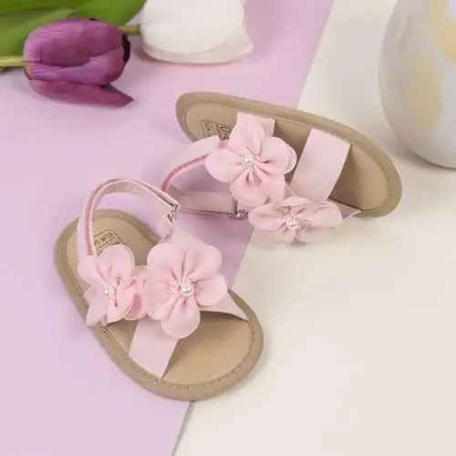 Meckior Infant Baby Girls Boys Summer Sandals Open Toe Lace Princess Dress Wedding Flats Shoes Newborn Toddler Soft Non-slip Sole First Walker Crib Shoes - 3