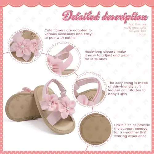 Meckior Infant Baby Girls Boys Summer Sandals Open Toe Lace Princess Dress Wedding Flats Shoes Newborn Toddler Soft Non-slip Sole First Walker Crib Shoes - 5