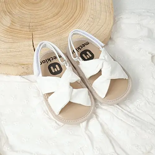 Meckior Infant Baby Girls Boys Summer Sandals Open Toe Lace Princess Dress Wedding Flats Shoes Newborn Toddler Soft Non-slip Sole First Walker Crib Shoes - 3