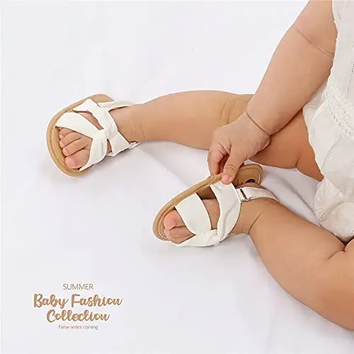 Meckior Infant Baby Girls Boys Summer Sandals Open Toe Lace Princess Dress Wedding Flats Shoes Newborn Toddler Soft Non-slip Sole First Walker Crib Shoes - 4