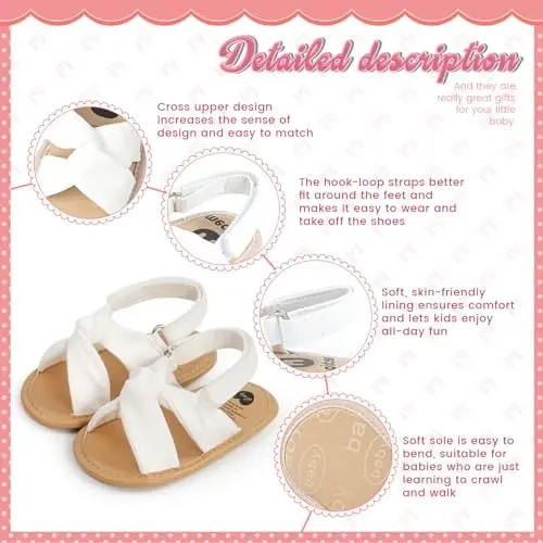 Meckior Infant Baby Girls Boys Summer Sandals Open Toe Lace Princess Dress Wedding Flats Shoes Newborn Toddler Soft Non-slip Sole First Walker Crib Shoes - 5