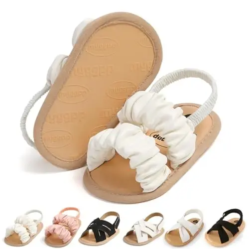 Meckior Infant Baby Girls Boys Summer Sandals Open Toe Lace Princess Dress Wedding Flats Shoes Newborn Toddler Soft Non-slip Sole First Walker Crib Shoes - 1