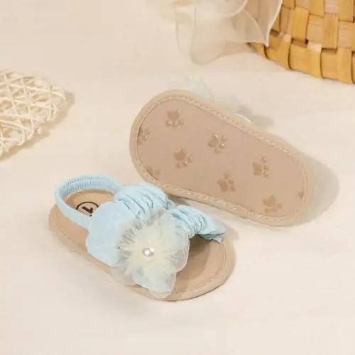 Meckior Infant Baby Girls Boys Summer Sandals Open Toe Lace Princess Dress Wedding Flats Shoes Newborn Toddler Soft Non-slip Sole First Walker Crib Shoes - 5
