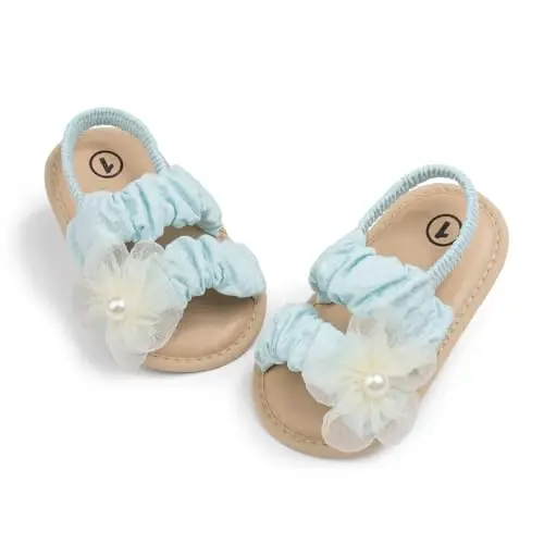 Meckior Infant Baby Girls Boys Summer Sandals Open Toe Lace Princess Dress Wedding Flats Shoes Newborn Toddler Soft Non-slip Sole First Walker Crib Shoes 
