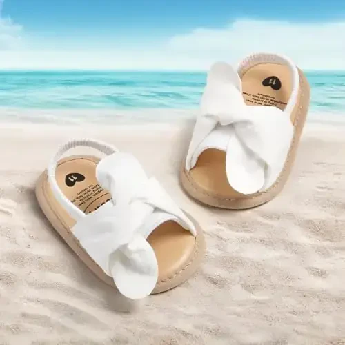 Meckior Infant Baby Girls Boys Summer Sandals Open Toe Lace Princess Dress Wedding Flats Shoes Newborn Toddler Soft Non-slip Sole First Walker Crib Shoes - 3