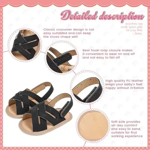 Meckior Infant Baby Girls Boys Summer Sandals Open Toe Lace Princess Dress Wedding Flats Shoes Newborn Toddler Soft Non-slip Sole First Walker Crib Shoes - 5