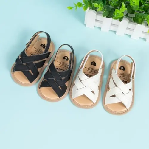 Meckior Infant Baby Girls Boys Summer Sandals Open Toe Lace Princess Dress Wedding Flats Shoes Newborn Toddler Soft Non-slip Sole First Walker Crib Shoes - 2