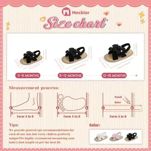 Meckior Infant Baby Girls Boys Summer Sandals Open Toe Lace Princess Dress Wedding Flats Shoes Newborn Toddler Soft Non-slip Sole First Walker Crib Shoes - 6